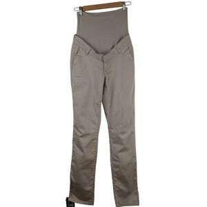 Seraphine Maternity Chino Pants Women Size 2 US Khaki Beige Over Belly Slim Fit